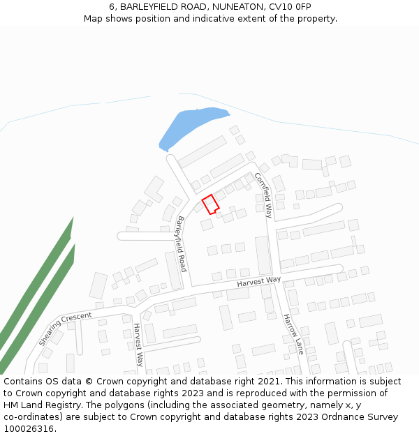 6, BARLEYFIELD ROAD, NUNEATON, CV10 0FP: Location map and indicative extent of plot