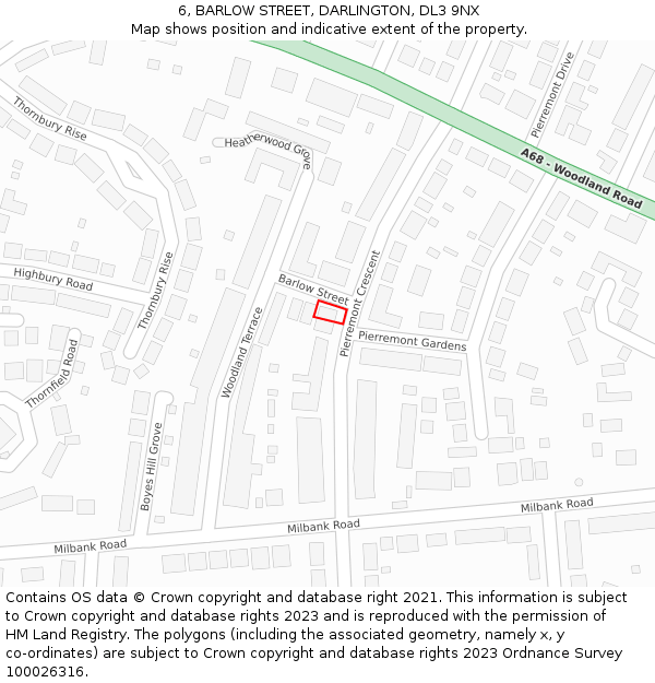 6, BARLOW STREET, DARLINGTON, DL3 9NX: Location map and indicative extent of plot
