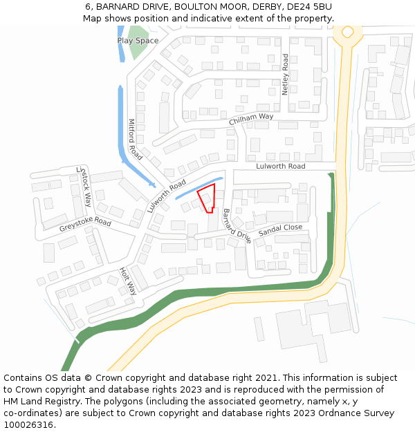 6, BARNARD DRIVE, BOULTON MOOR, DERBY, DE24 5BU: Location map and indicative extent of plot