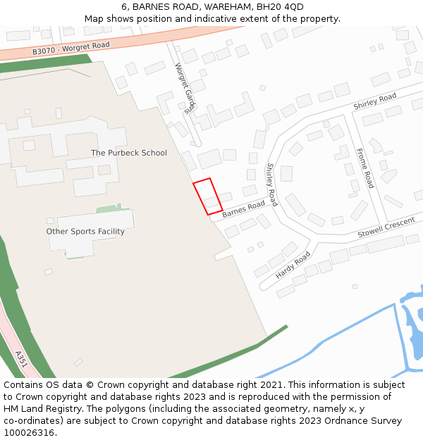 6, BARNES ROAD, WAREHAM, BH20 4QD: Location map and indicative extent of plot