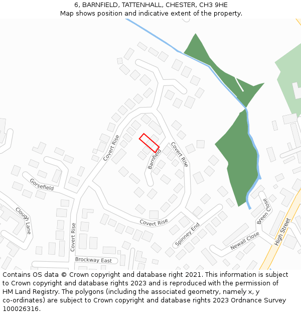 6, BARNFIELD, TATTENHALL, CHESTER, CH3 9HE: Location map and indicative extent of plot