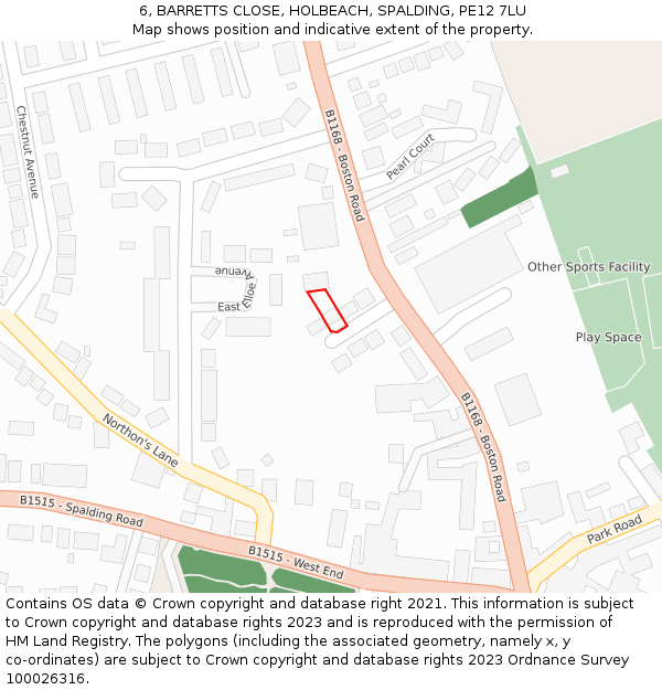 6, BARRETTS CLOSE, HOLBEACH, SPALDING, PE12 7LU: Location map and indicative extent of plot