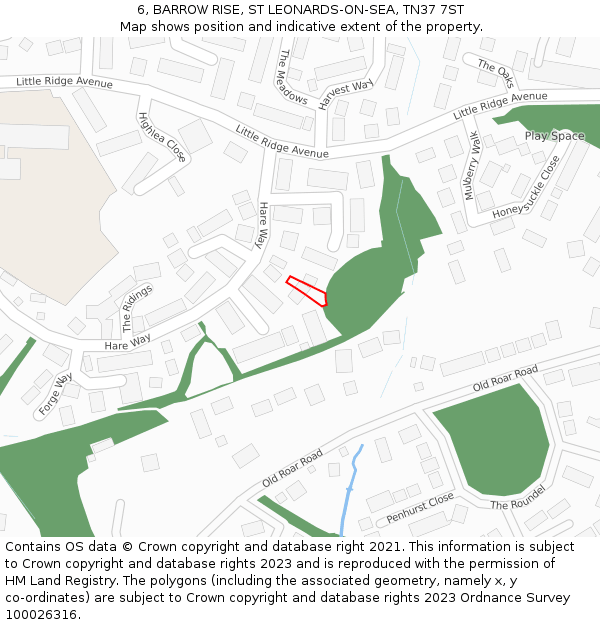 6, BARROW RISE, ST LEONARDS-ON-SEA, TN37 7ST: Location map and indicative extent of plot