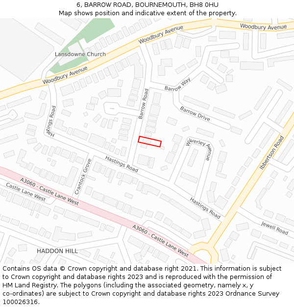 6, BARROW ROAD, BOURNEMOUTH, BH8 0HU: Location map and indicative extent of plot