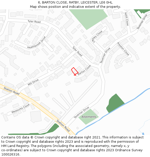 6, BARTON CLOSE, RATBY, LEICESTER, LE6 0HL: Location map and indicative extent of plot