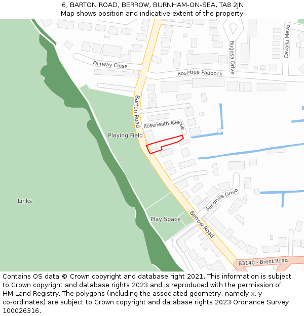6, BARTON ROAD, BERROW, BURNHAM-ON-SEA, TA8 2JN: Location map and indicative extent of plot