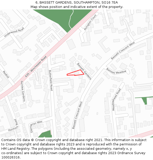 6, BASSETT GARDENS, SOUTHAMPTON, SO16 7EA: Location map and indicative extent of plot