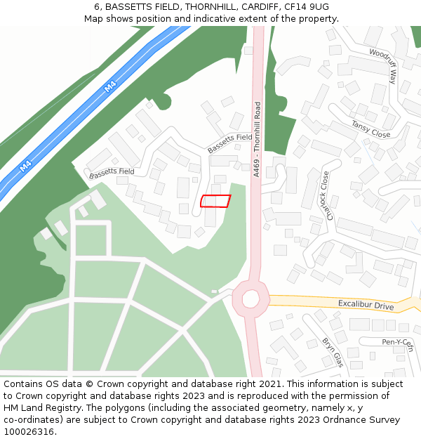 6, BASSETTS FIELD, THORNHILL, CARDIFF, CF14 9UG: Location map and indicative extent of plot