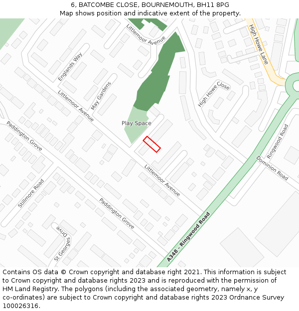 6, BATCOMBE CLOSE, BOURNEMOUTH, BH11 8PG: Location map and indicative extent of plot