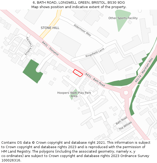 6, BATH ROAD, LONGWELL GREEN, BRISTOL, BS30 9DG: Location map and indicative extent of plot