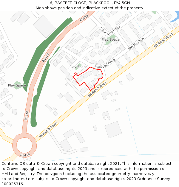 6, BAY TREE CLOSE, BLACKPOOL, FY4 5GN: Location map and indicative extent of plot