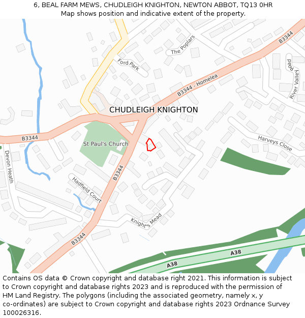 6, BEAL FARM MEWS, CHUDLEIGH KNIGHTON, NEWTON ABBOT, TQ13 0HR: Location map and indicative extent of plot