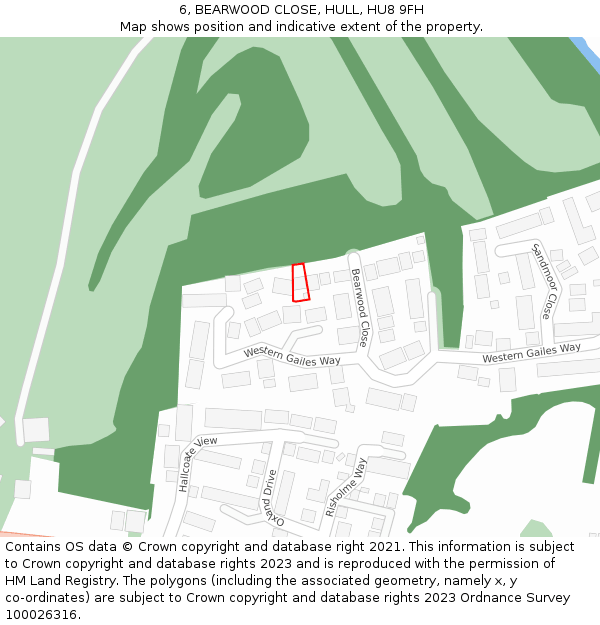 6, BEARWOOD CLOSE, HULL, HU8 9FH: Location map and indicative extent of plot