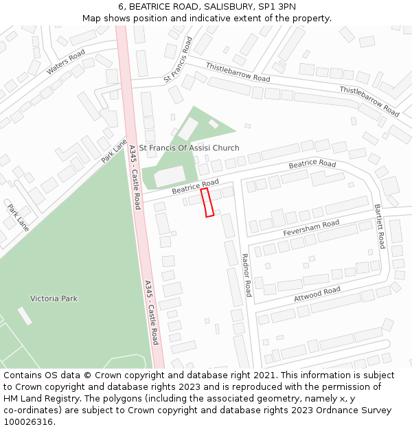 6, BEATRICE ROAD, SALISBURY, SP1 3PN: Location map and indicative extent of plot