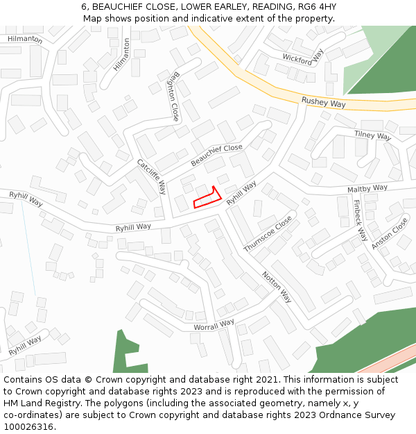 6, BEAUCHIEF CLOSE, LOWER EARLEY, READING, RG6 4HY: Location map and indicative extent of plot