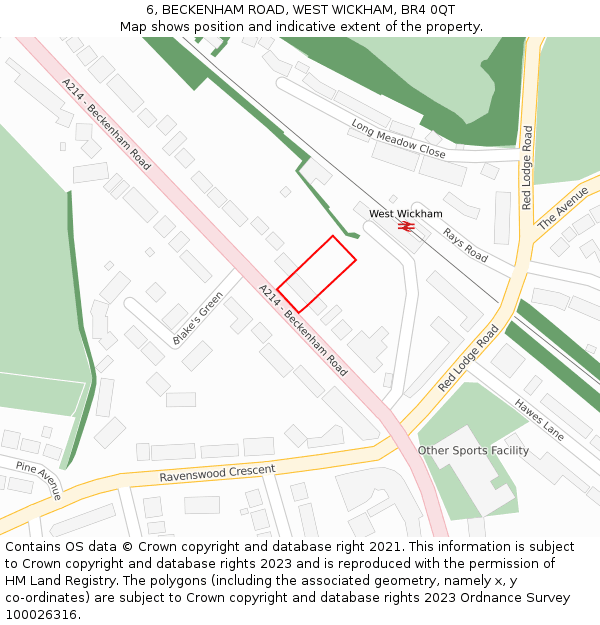 6, BECKENHAM ROAD, WEST WICKHAM, BR4 0QT: Location map and indicative extent of plot