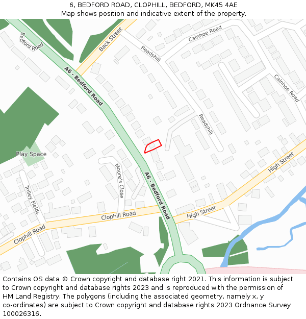 6, BEDFORD ROAD, CLOPHILL, BEDFORD, MK45 4AE: Location map and indicative extent of plot