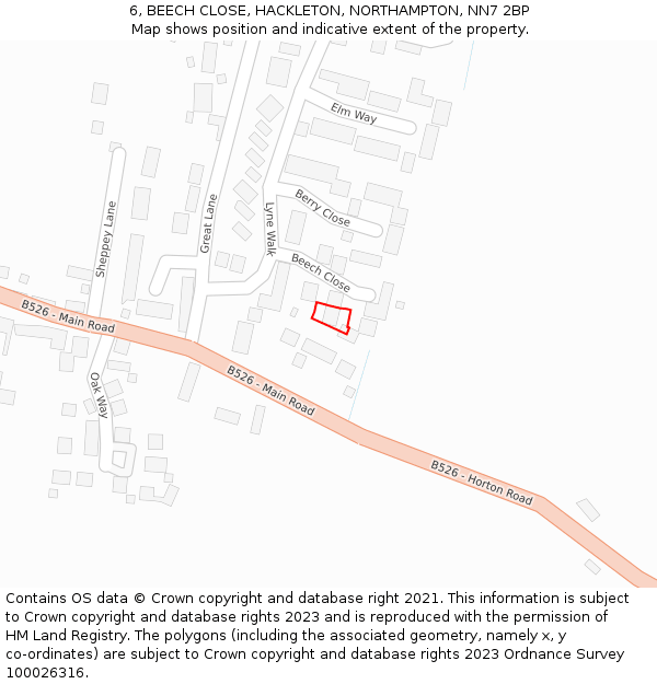 6, BEECH CLOSE, HACKLETON, NORTHAMPTON, NN7 2BP: Location map and indicative extent of plot