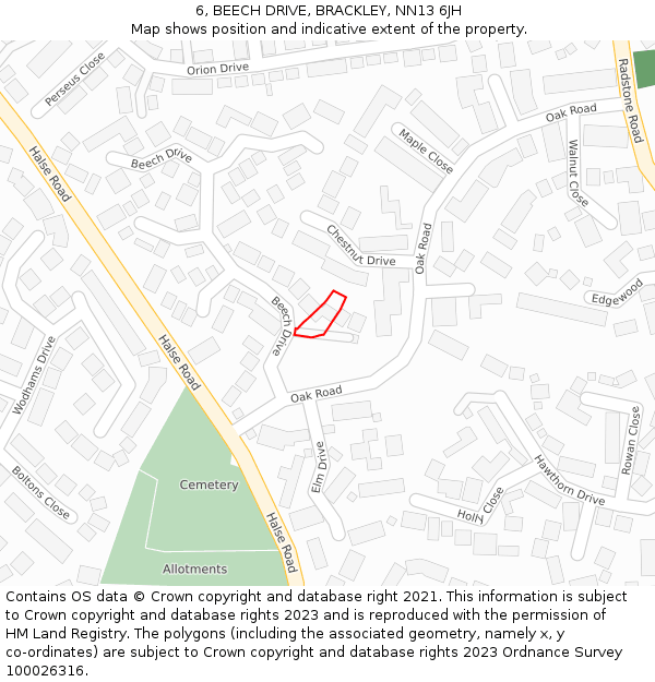 6, BEECH DRIVE, BRACKLEY, NN13 6JH: Location map and indicative extent of plot