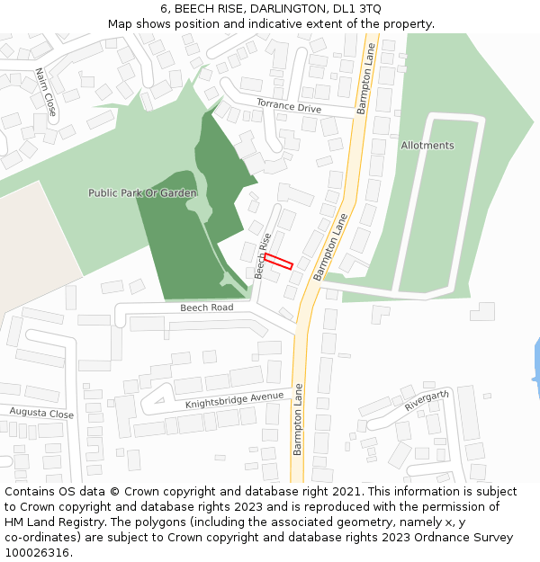 6, BEECH RISE, DARLINGTON, DL1 3TQ: Location map and indicative extent of plot
