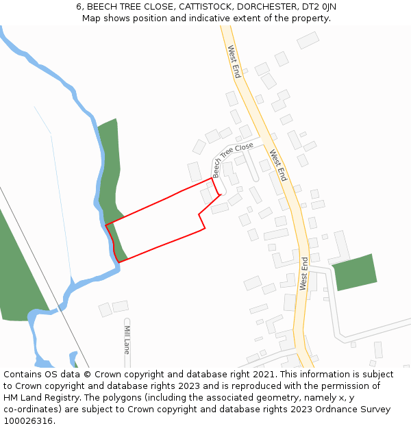 6, BEECH TREE CLOSE, CATTISTOCK, DORCHESTER, DT2 0JN: Location map and indicative extent of plot