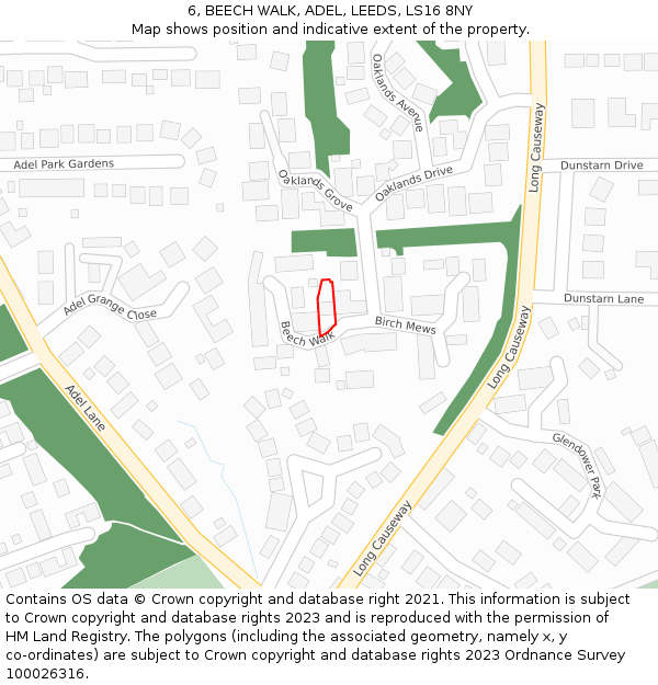 6, BEECH WALK, ADEL, LEEDS, LS16 8NY: Location map and indicative extent of plot