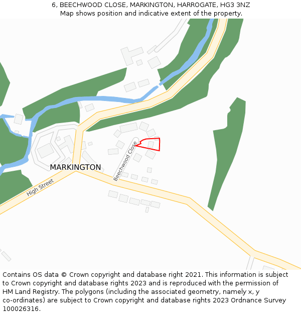 6, BEECHWOOD CLOSE, MARKINGTON, HARROGATE, HG3 3NZ: Location map and indicative extent of plot