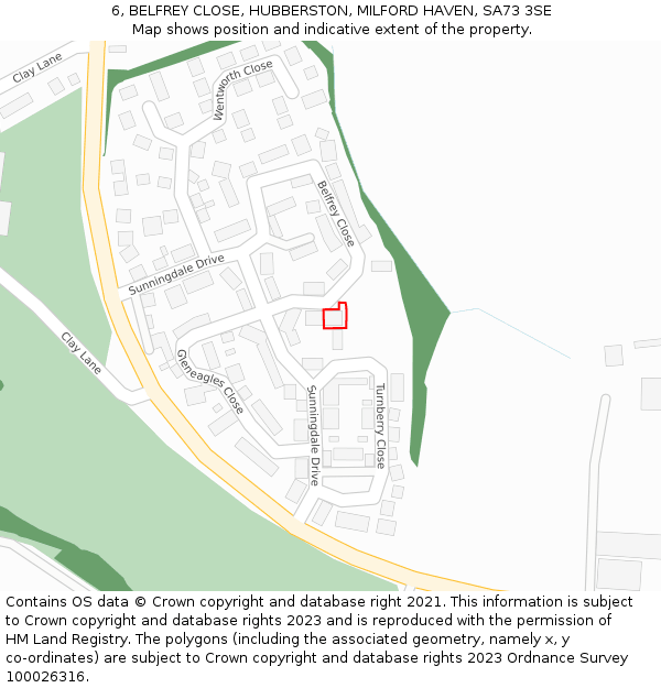 6, BELFREY CLOSE, HUBBERSTON, MILFORD HAVEN, SA73 3SE: Location map and indicative extent of plot