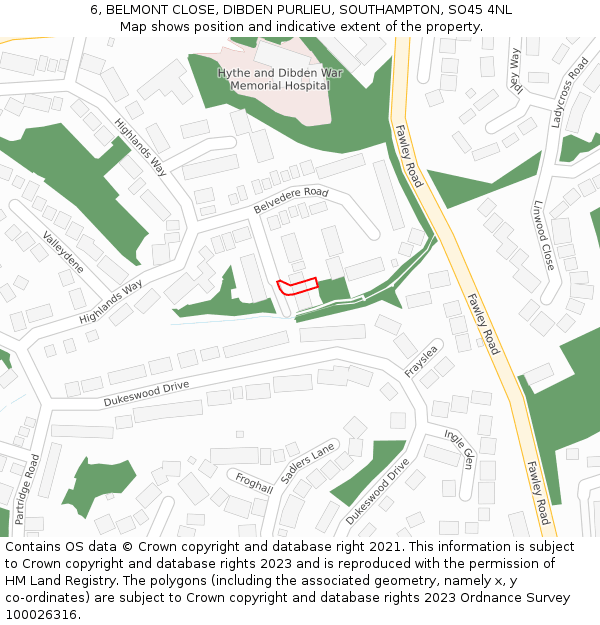 6, BELMONT CLOSE, DIBDEN PURLIEU, SOUTHAMPTON, SO45 4NL: Location map and indicative extent of plot