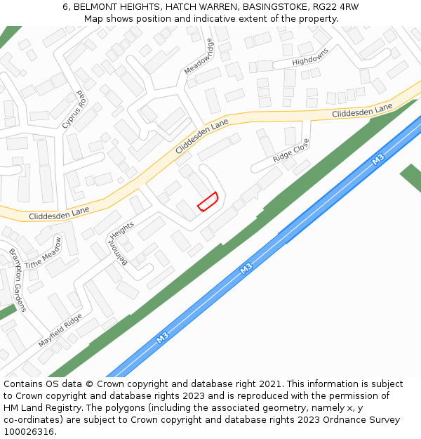 6, BELMONT HEIGHTS, HATCH WARREN, BASINGSTOKE, RG22 4RW: Location map and indicative extent of plot
