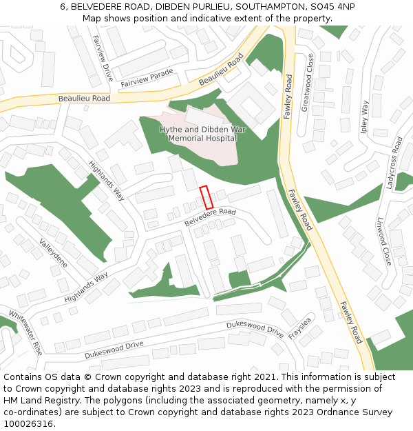 6, BELVEDERE ROAD, DIBDEN PURLIEU, SOUTHAMPTON, SO45 4NP: Location map and indicative extent of plot