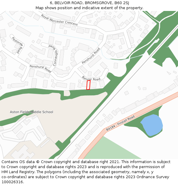6, BELVOIR ROAD, BROMSGROVE, B60 2SJ: Location map and indicative extent of plot