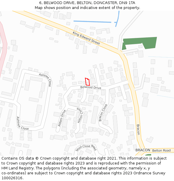 6, BELWOOD DRIVE, BELTON, DONCASTER, DN9 1TA: Location map and indicative extent of plot