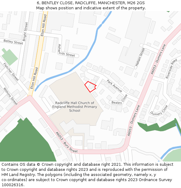 6, BENTLEY CLOSE, RADCLIFFE, MANCHESTER, M26 2GS: Location map and indicative extent of plot