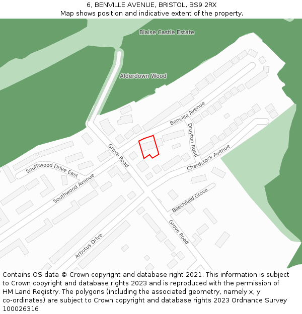 6, BENVILLE AVENUE, BRISTOL, BS9 2RX: Location map and indicative extent of plot