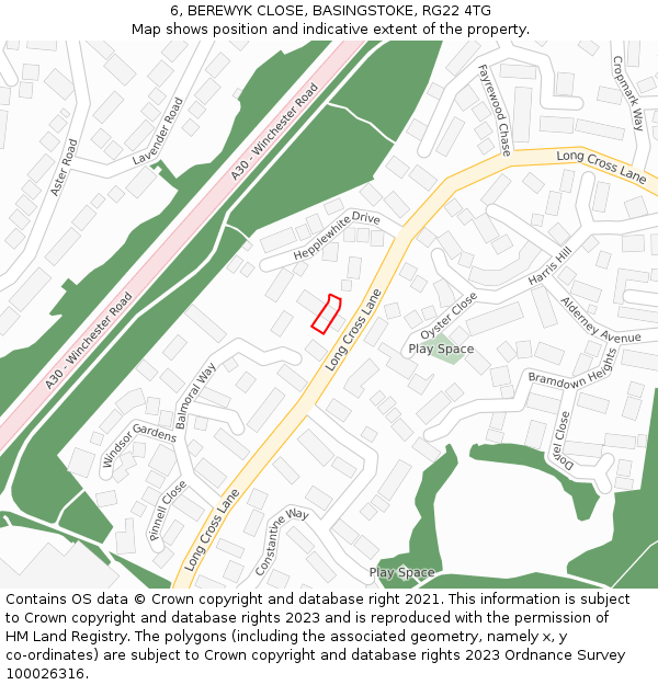 6, BEREWYK CLOSE, BASINGSTOKE, RG22 4TG: Location map and indicative extent of plot