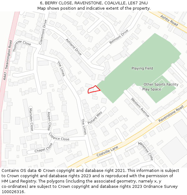 6, BERRY CLOSE, RAVENSTONE, COALVILLE, LE67 2NU: Location map and indicative extent of plot