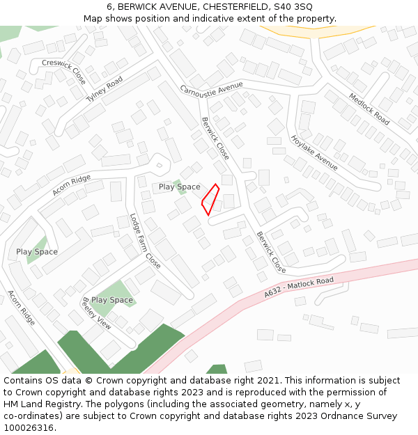 6, BERWICK AVENUE, CHESTERFIELD, S40 3SQ: Location map and indicative extent of plot