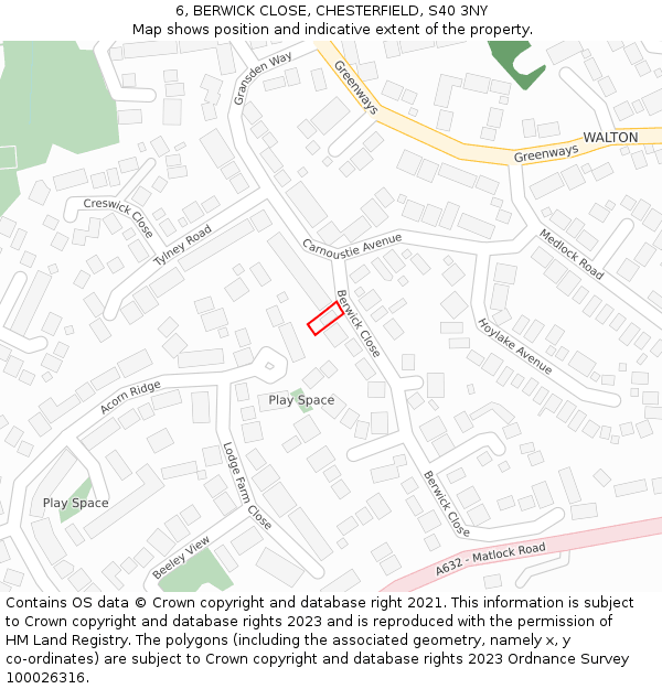 6, BERWICK CLOSE, CHESTERFIELD, S40 3NY: Location map and indicative extent of plot