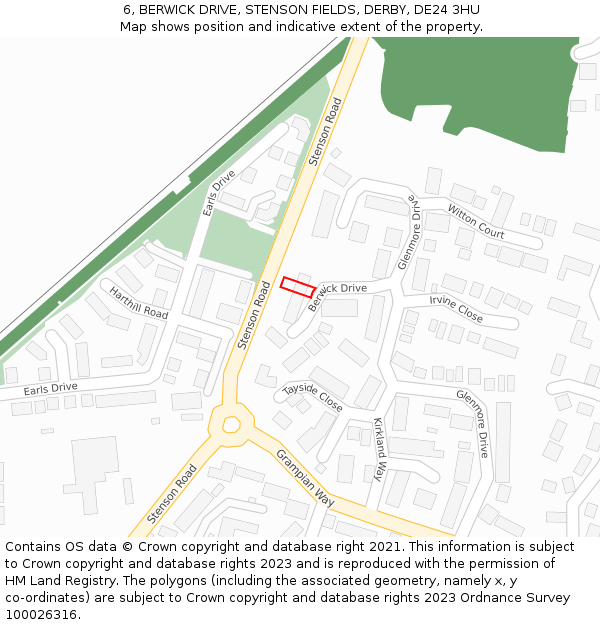 6, BERWICK DRIVE, STENSON FIELDS, DERBY, DE24 3HU: Location map and indicative extent of plot