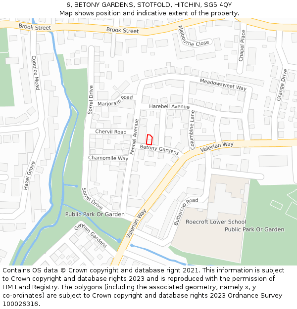 6, BETONY GARDENS, STOTFOLD, HITCHIN, SG5 4QY: Location map and indicative extent of plot