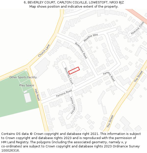 6, BEVERLEY COURT, CARLTON COLVILLE, LOWESTOFT, NR33 8JZ: Location map and indicative extent of plot