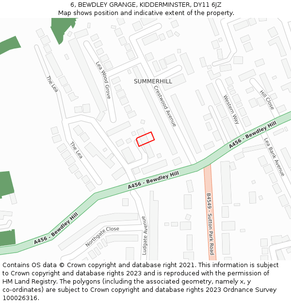 6, BEWDLEY GRANGE, KIDDERMINSTER, DY11 6JZ: Location map and indicative extent of plot
