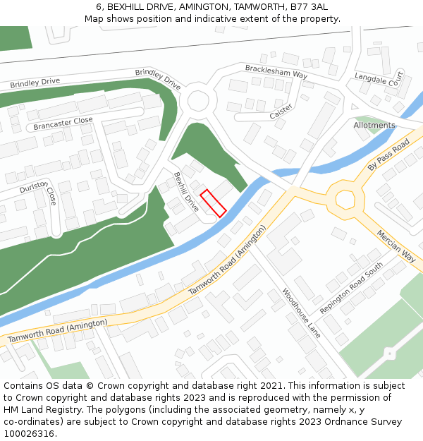 6, BEXHILL DRIVE, AMINGTON, TAMWORTH, B77 3AL: Location map and indicative extent of plot