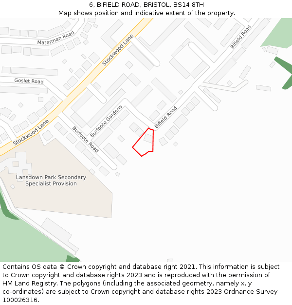 6, BIFIELD ROAD, BRISTOL, BS14 8TH: Location map and indicative extent of plot