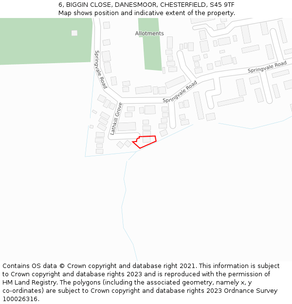 6, BIGGIN CLOSE, DANESMOOR, CHESTERFIELD, S45 9TF: Location map and indicative extent of plot