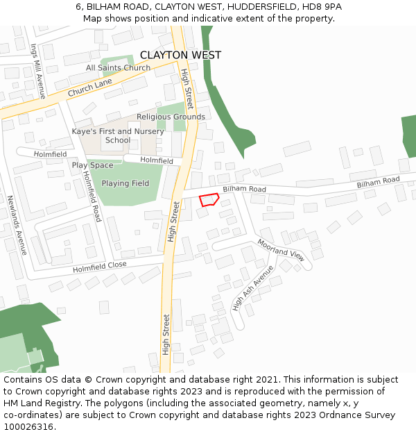6, BILHAM ROAD, CLAYTON WEST, HUDDERSFIELD, HD8 9PA: Location map and indicative extent of plot