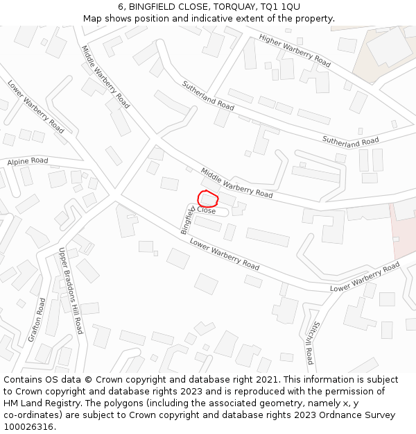 6, BINGFIELD CLOSE, TORQUAY, TQ1 1QU: Location map and indicative extent of plot