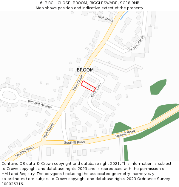 6, BIRCH CLOSE, BROOM, BIGGLESWADE, SG18 9NR: Location map and indicative extent of plot