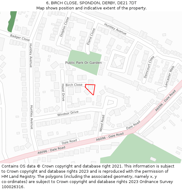 6, BIRCH CLOSE, SPONDON, DERBY, DE21 7DT: Location map and indicative extent of plot